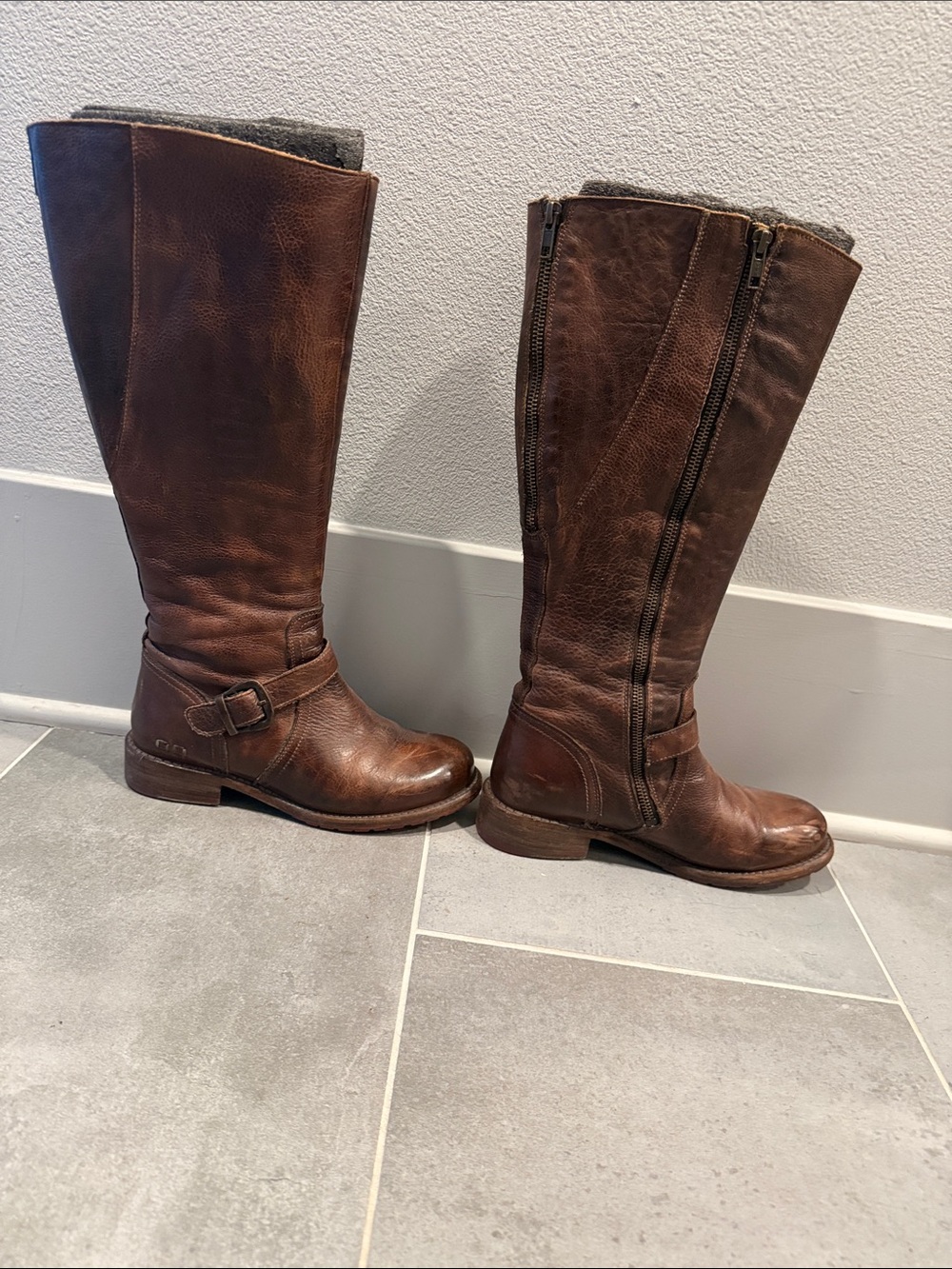 Bed Stu Brown Leather Zip Riding Boots